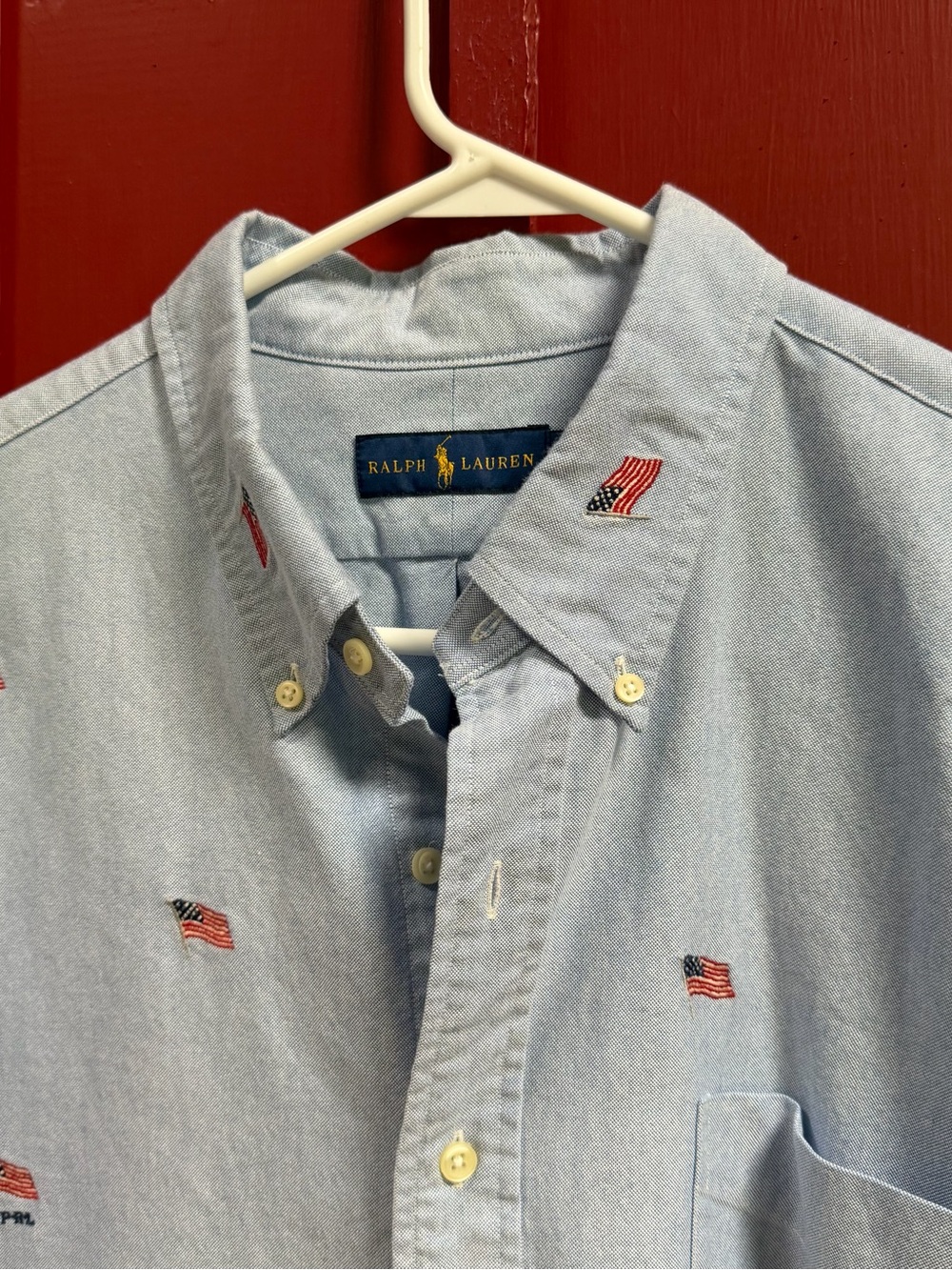 Ralph Lauren Light Blue Short-Sleeve Button-Down Shirt with Flag Embroidery - Picture 3 of 7